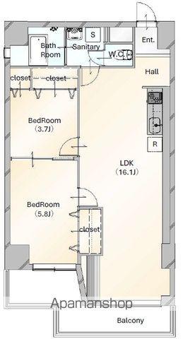 小田原45ビル(2LDK/8階)の間取り写真
