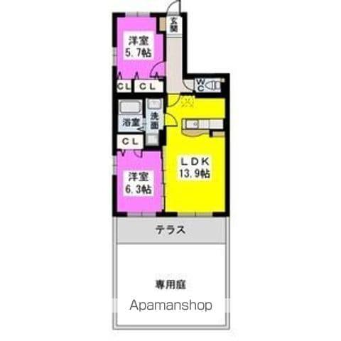 エスターテ今宿(2LDK/1階)の間取り写真