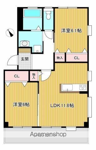 フォブール津森D棟(2LDK/2階)の間取り写真