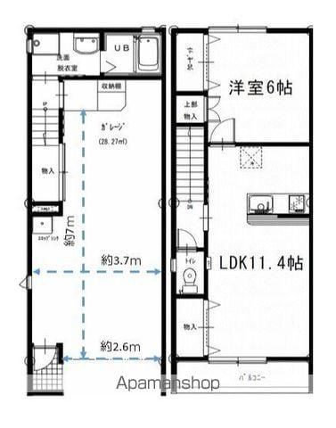 ガレージハウスコスモ(1LDK/2階)の間取り写真