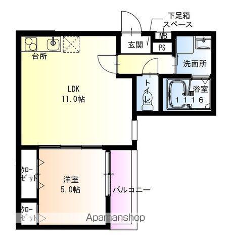 フジパレス松ノ浜(1LDK/1階)の間取り写真