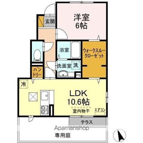 ベルアジュールD棟(1LDK/1階)の間取り写真