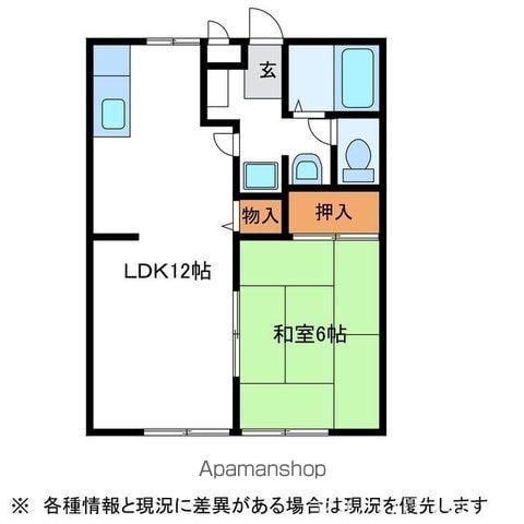 ラインハイツわたなべB(1LDK/1階)の間取り写真