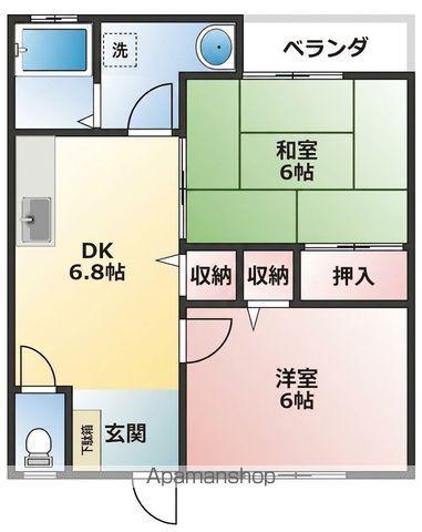 ベルハウス津秦(2DK/2階)の間取り写真