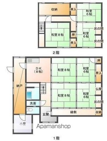 北陸本線 長浜駅 徒歩63分 2階建 築47年(7SDK)の間取り写真
