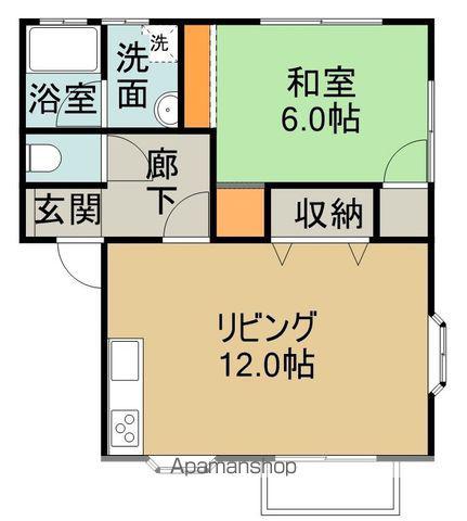 岩間シティハウス 虹の棟(1LDK/2階)の間取り写真