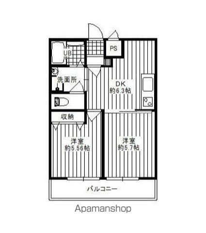 ダイヤモンドクレスト南柏(2DK/1階)の間取り写真