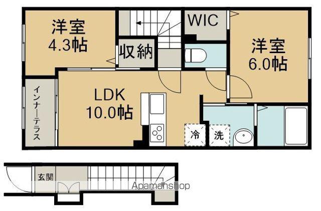坂戸市千代田アパートⅡ期(2LDK/2階)の間取り写真
