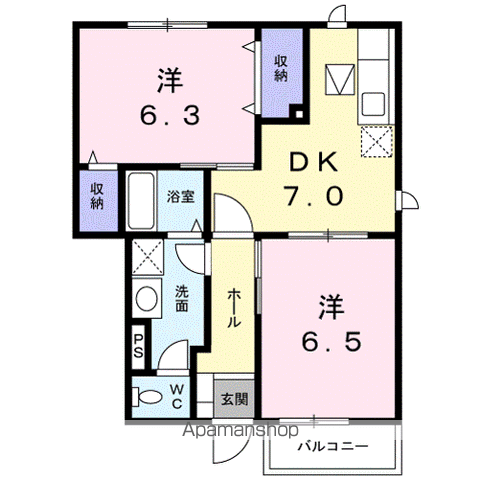 ミーツハウス大門(2DK/1階)の間取り写真