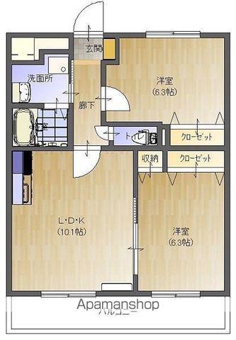 CHEZ-SOI TATSUMI Ⅲ(2LDK/1階)の間取り写真