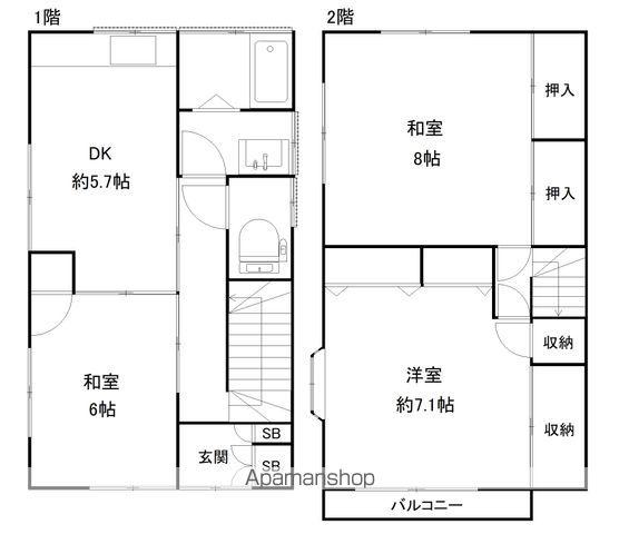 京成電鉄松戸線 三咲駅 徒歩7分 2階建 築37年(3DK)の間取り写真