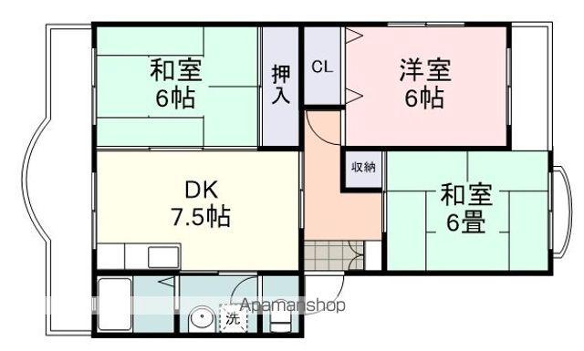 ビューネ松富Ⅱ(3DK/3階)の間取り写真