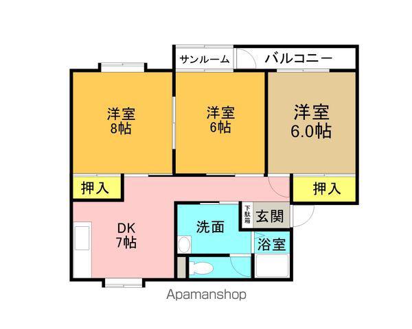 ユートピア湊高台1号棟(3DK/1階)の間取り写真
