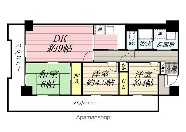 翠峯壱番館(3DK/4階)の間取り写真