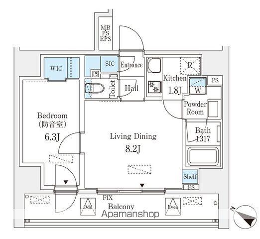 フィシオ飯田橋(1LDK/4階)の間取り写真