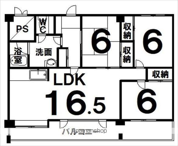 帯広マンション第2(3LDK/8階)の間取り写真