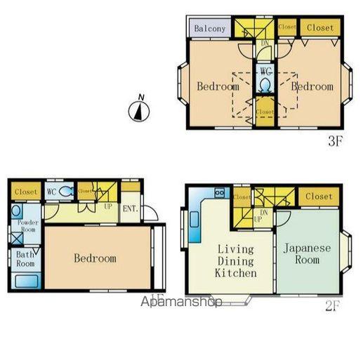総武本線 新小岩駅 徒歩22分 3階建 築33年(3LDK)の間取り写真