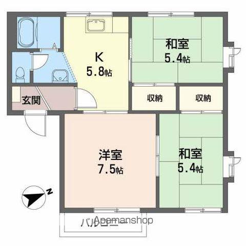 グリーンヒルズCHIDA-C(3K/2階)の間取り写真