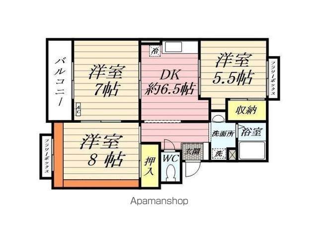 トリヴァンベール美船(3DK/2階)の間取り写真