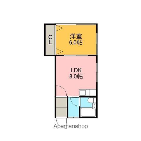 ロイヤルマンション(1LDK/1階)の間取り写真