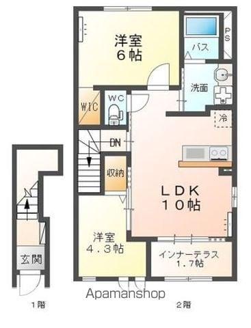 CALM GENTLEⅠ(2LDK/2階)の間取り写真