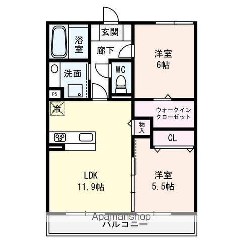 アンソレイエくさつ(2LDK/2階)の間取り写真