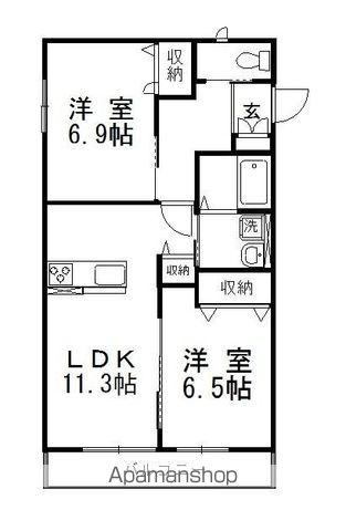 グランドソレイユⅢ(2LDK/2階)の間取り写真