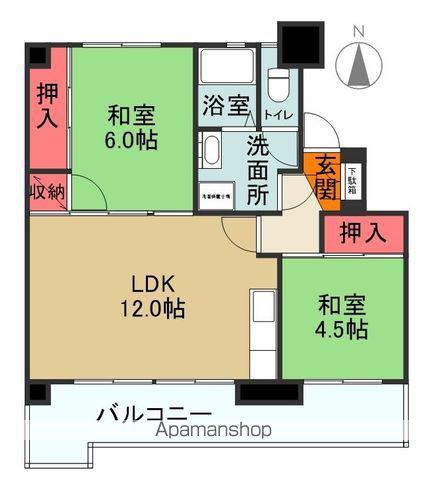 ルカーサ勿来Ⅰ・Ⅱ(2LDK/5階)の間取り写真