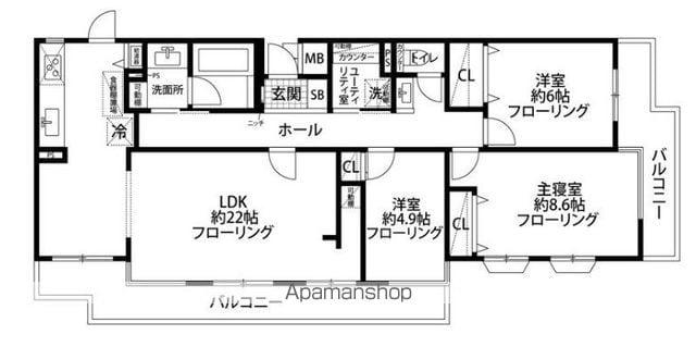 上目黒小川坂ハイツ(3LDK/2階)の間取り写真