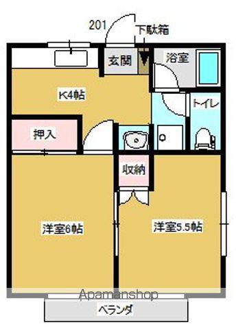 コーポネモト(2K/2階)の間取り写真