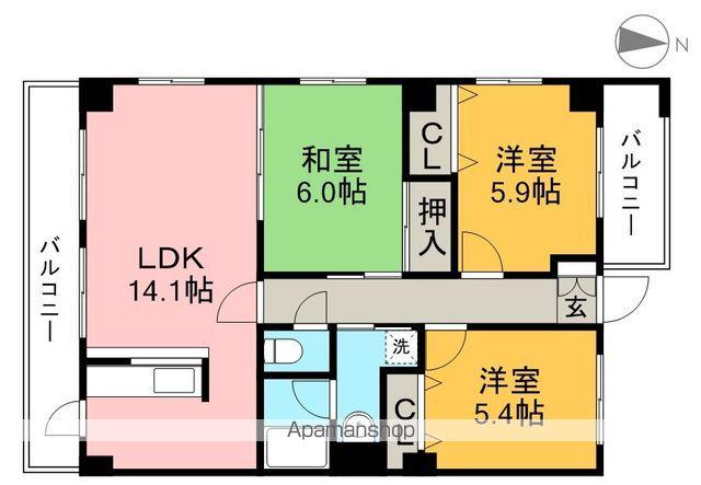 フィネス南川添(3LDK/1階)の間取り写真