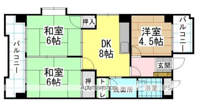 シャトレ苅田Ⅱ(3DK/1階)の間取り写真
