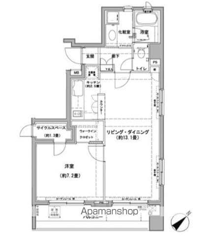 クレジデンス日本橋浜町(1LDK/7階)の間取り写真
