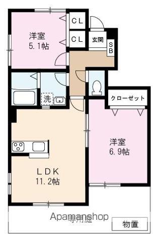 ル・ボヌールB(2LDK/1階)の間取り写真