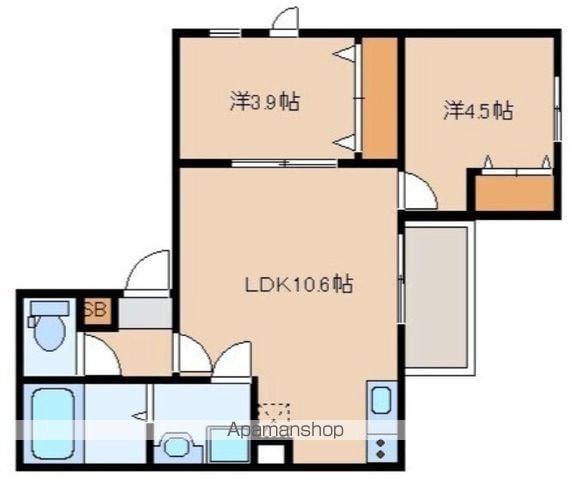 カトレア板付(2LDK/3階)の間取り写真