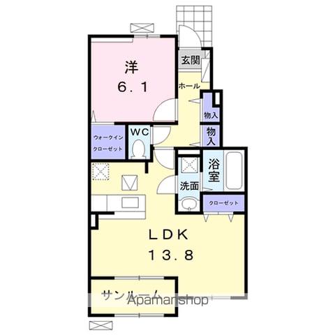 アンソレイユ Ⅰ(1LDK/1階)の間取り写真