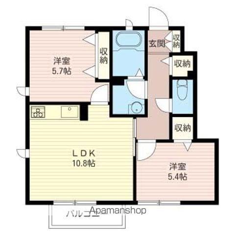 カーサ アルバB(2LDK/1階)の間取り写真