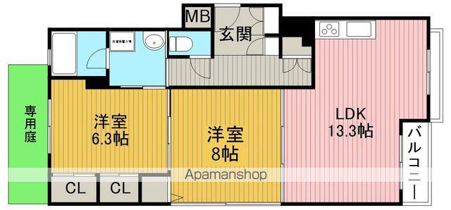 メゾンヴェール北桜塚(2LDK/1階)の間取り写真