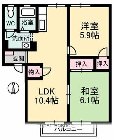フレグランス飯山 A棟(2LDK/2階)の間取り写真