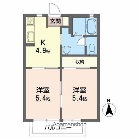 レジデンス岡ノ城(2K/1階)の間取り写真