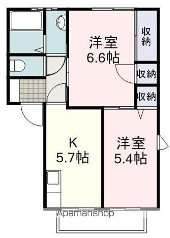 ソシアル沢Ⅲ(2K/2階)の間取り写真