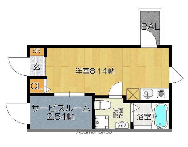 ガレット和白(ワンルーム/3階)の間取り写真