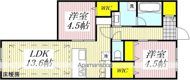ヘリテージ国立(2LDK/1階)の間取り写真