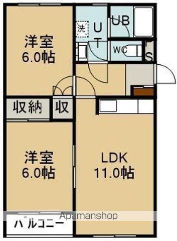 グロリアハイツ的場(2LDK/3階)の間取り写真