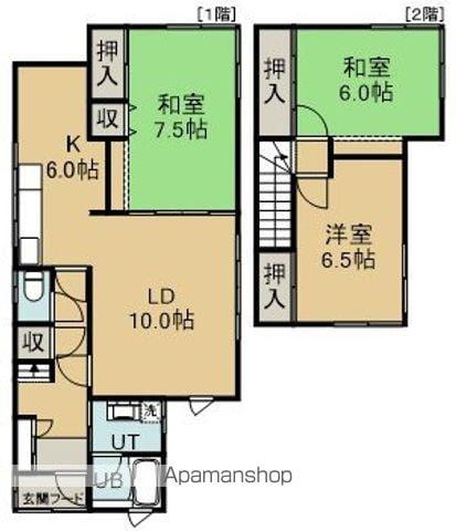 函館市電本線湯川線 湯の川駅 徒歩22分 2階建 築37年(3LDK)の間取り写真