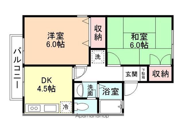 クイーンズ4(2DK/2階)の間取り写真