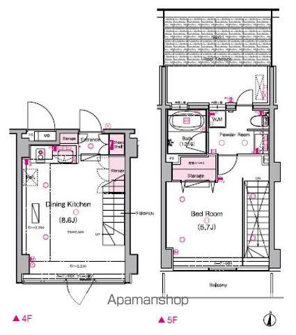 グラントレゾール広尾(1DK/4階)の間取り写真