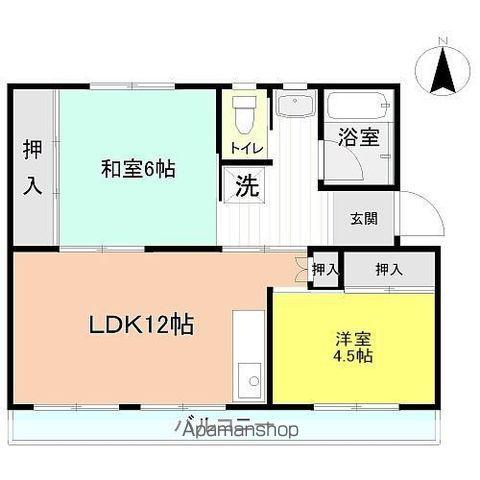 富岡ハイツⅡ(2LDK/2階)の間取り写真