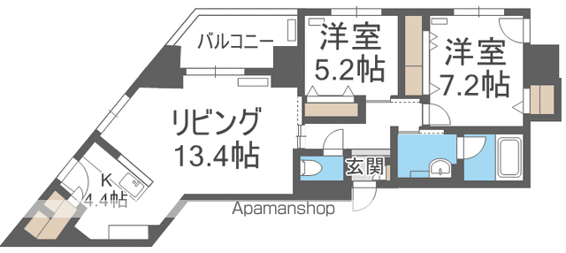 グランメールアサヒⅦ(2LDK/8階)の間取り写真