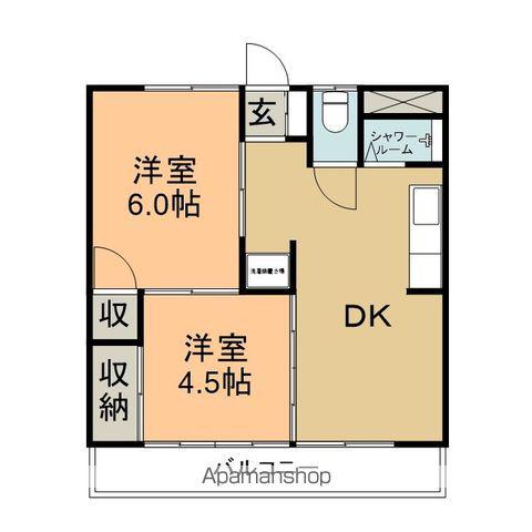 うぐいすのとまるサンティエ(2DK/2階)の間取り写真